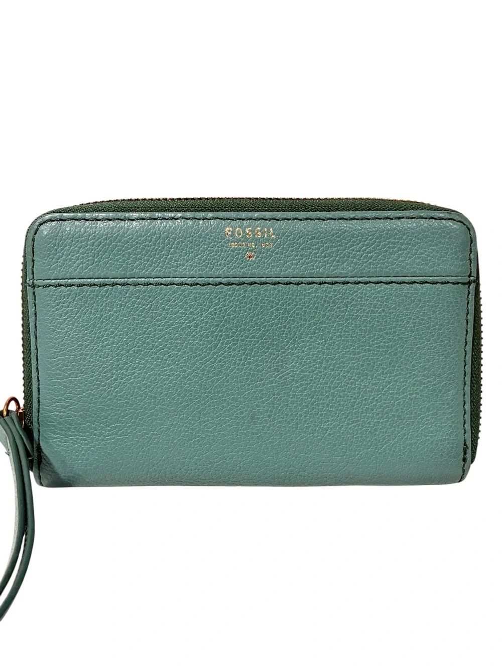 Fossil Sydney Green Leather Wristlet Zip Around Clutch‎ Medium Wallet